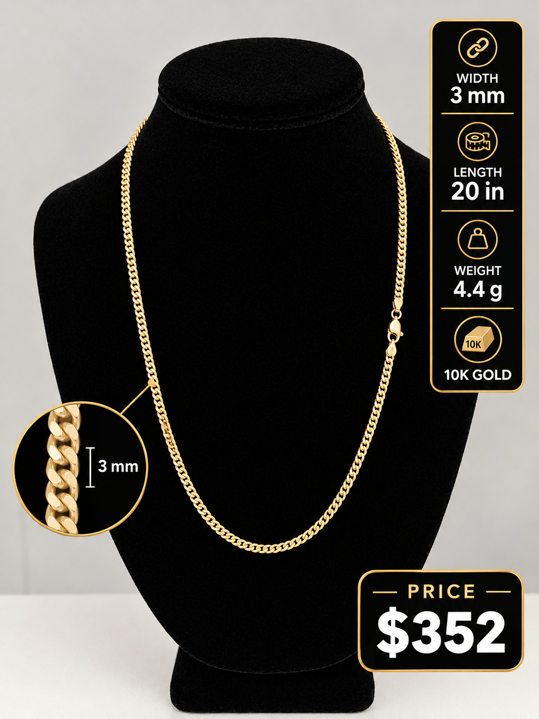 Hallow Cuban Chain 3mm 20 inches